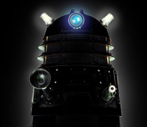 The top half of a Dalek against black