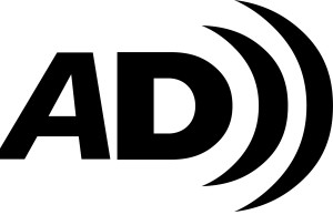 Audio Description Logo. The Letter A and D followed by sound waves